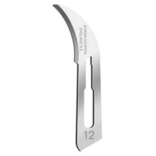 Swann-Morton Carbon Steel Surgical Scalpel Blade - Sterile, No.12, Individual Foil Packs (100pcs) 